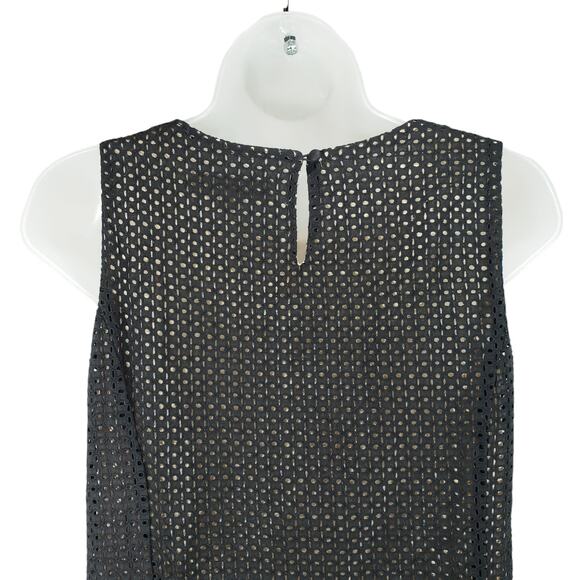 Loft Lace Mini Shift Dress 8P Women Black Tan Overlay Perforated Side Zip‎ - Picture 8 of 10